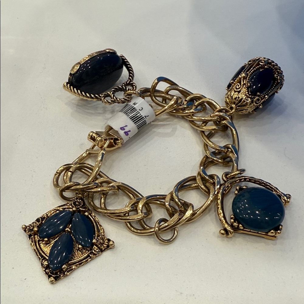 Gold and Blue Charm Bracelet